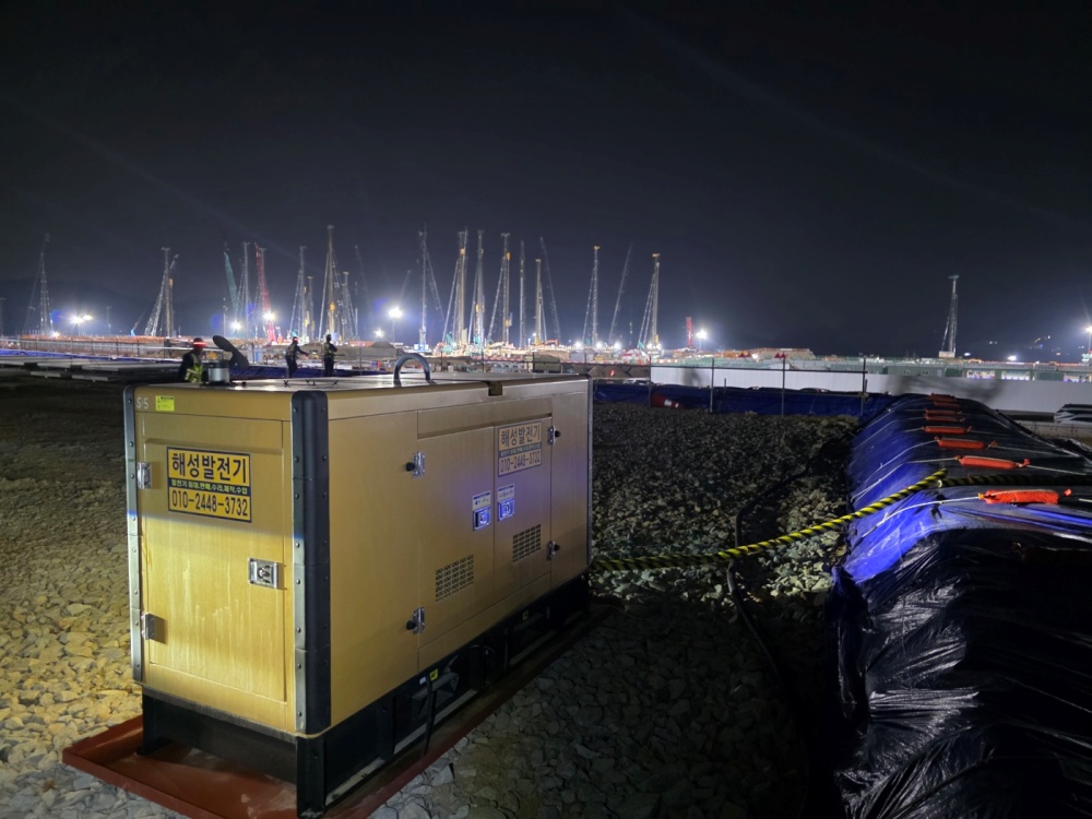 용인 SK 건설현장에 설치된 50kW 야간 작업용 디젤 발전기